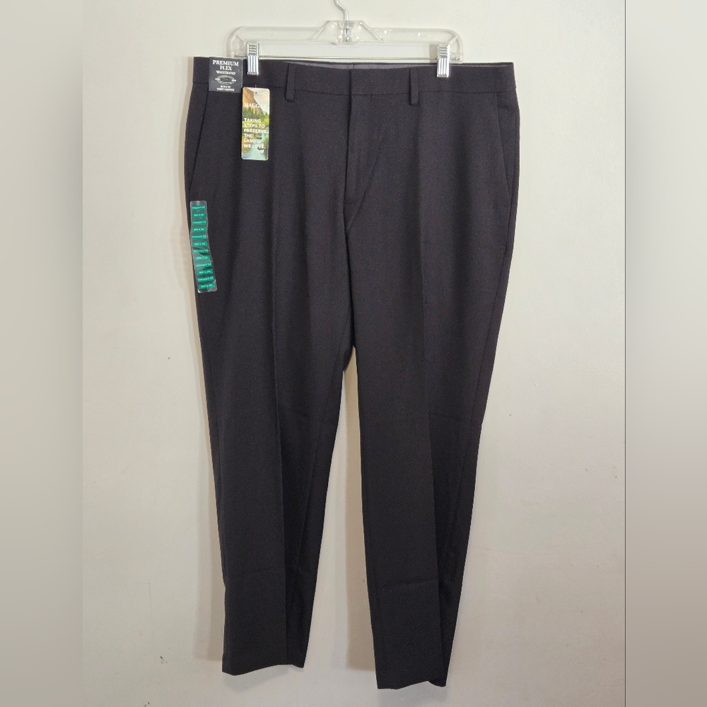 Haggar NWT Mens Black Premium No Iron Straight Plain Front Pants 38x29